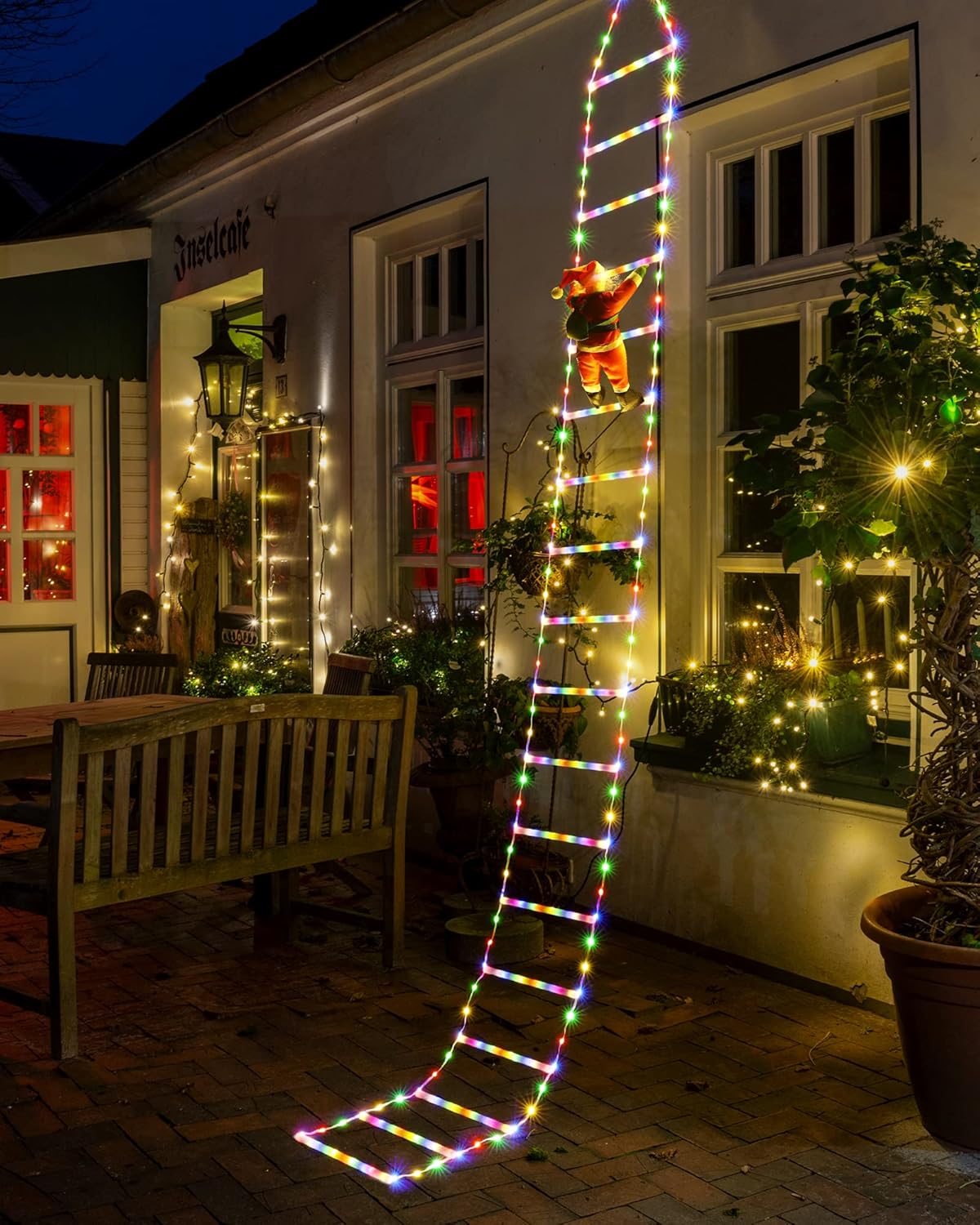 Papá Noel - Escalera con Luces Navideñas