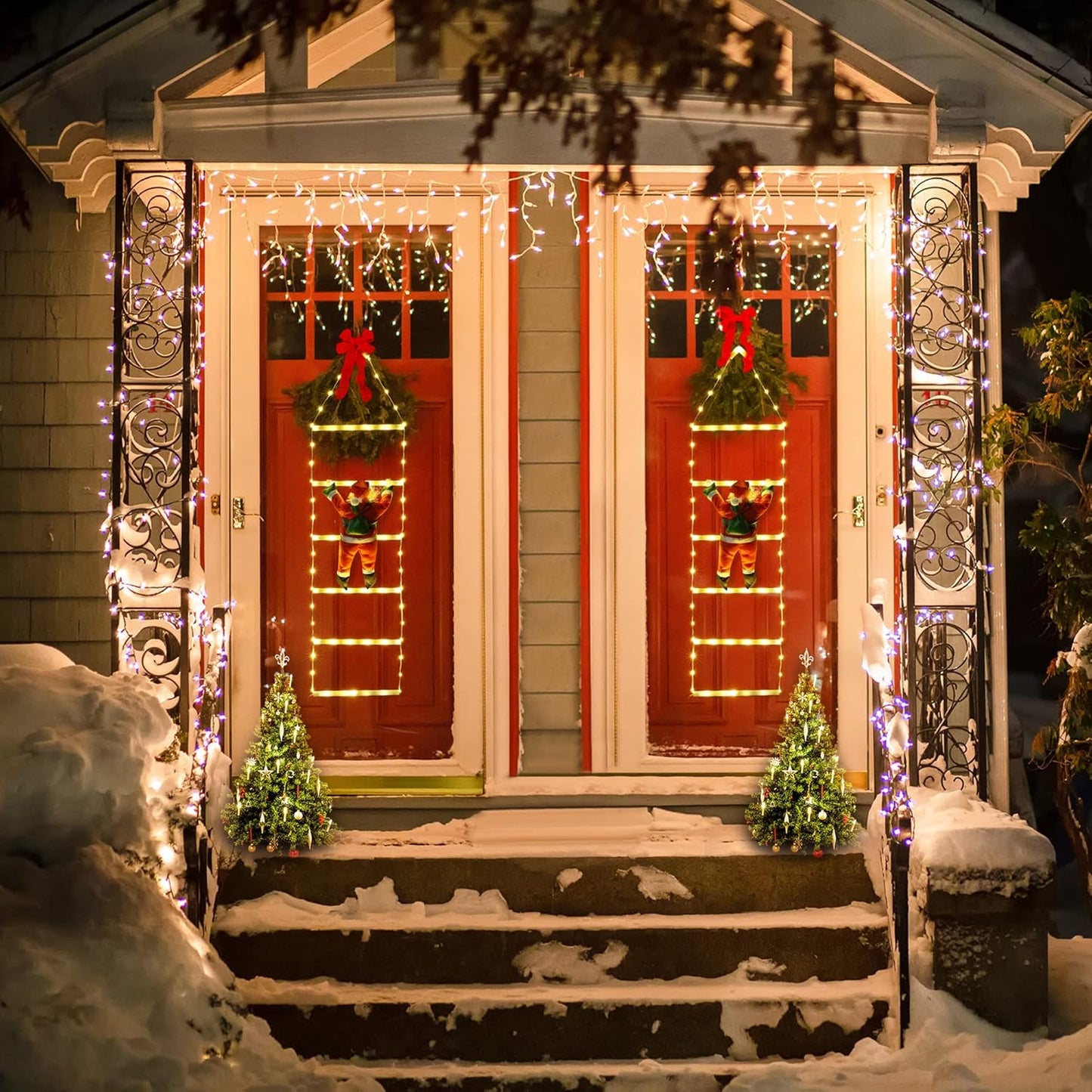 Papá Noel - Escalera con Luces Navideñas