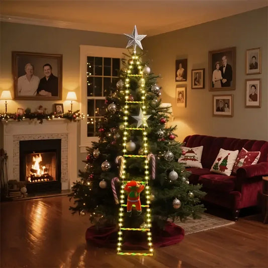 Papá Noel - Escalera con Luces Navideñas